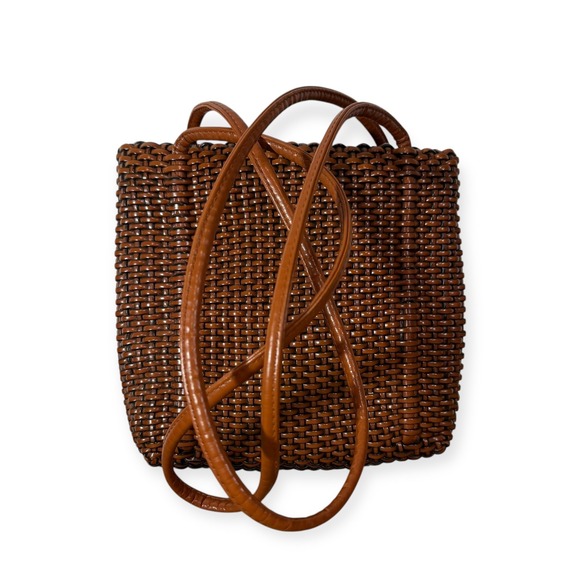 Vintage Nine West Woven Shoulder Bag Brown Leather Trim - Picture 3 of 7